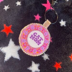 Aboriginal beaded keychain, cat mom themed